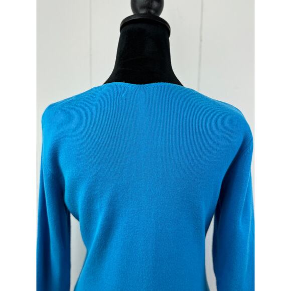 Women's Pierre Cardin Blue Sweater with Crochet Trim, Size L - Picture 5 of 8